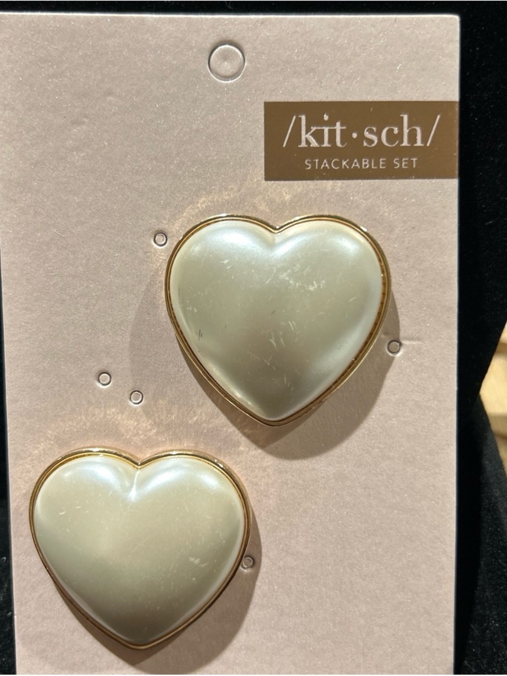 Kitsch Cream Heart stud earrings with Gold Trim has some minor scratch